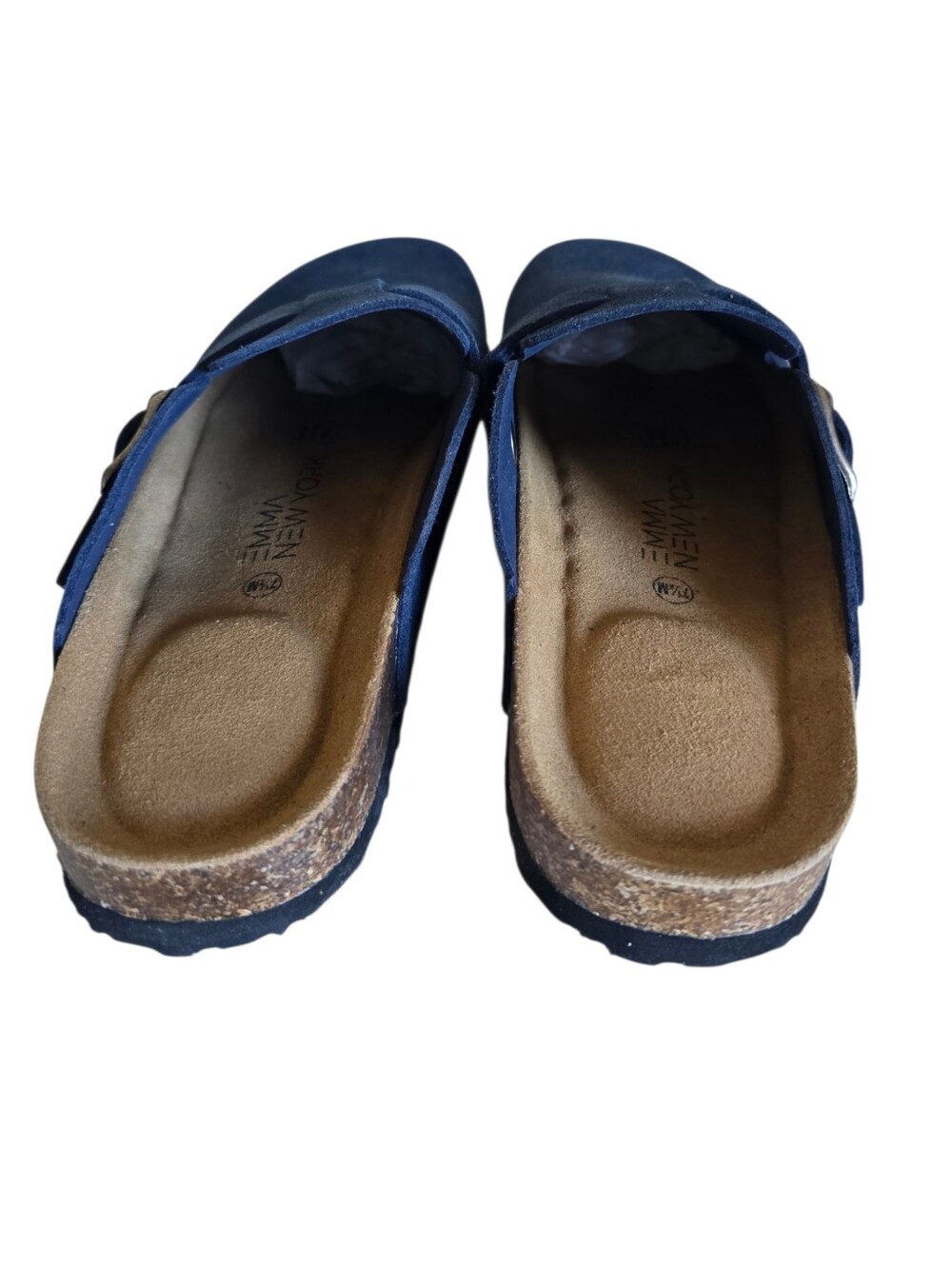 New 🤎 Emma New York Women's Nina Navy Suede Leather Cork Footbed Clogs - Picture 7 of 16